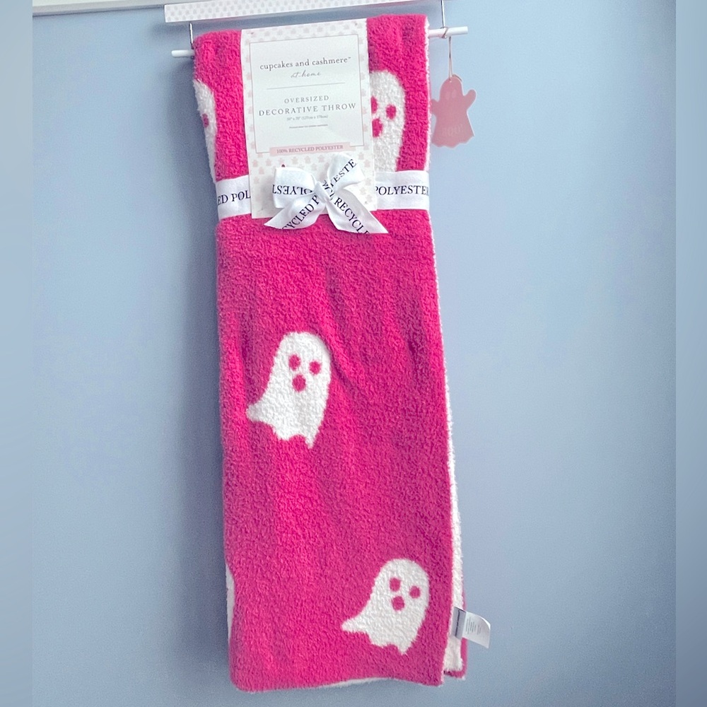 Cupcakes and Cashmere Hot Pink Ghost Blanket Oversized Throw Halloween